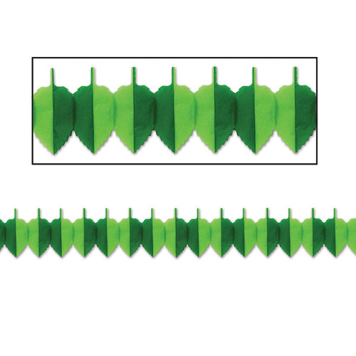 Club Pack of 12 Green Tissue Spring Leaf Garland Party Decorations 12' - IMAGE 1