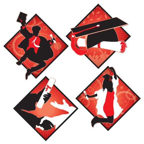 Club Pack of 48 Red and Black Graduation Cutout Party Decors 16" - IMAGE 1