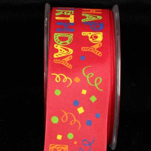 Red "Happy Birthday" Wired Craft Ribbon 1.5" x 27 Yards - IMAGE 1