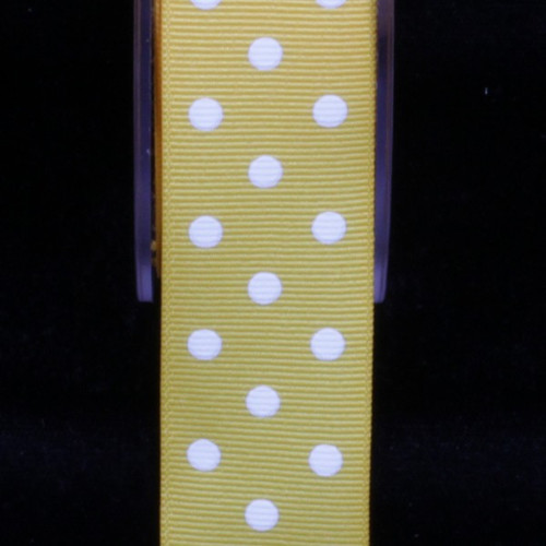 Yellow and White Polka Dots Woven Grosgrain Craft Ribbon 1" x 88 Yards - IMAGE 1