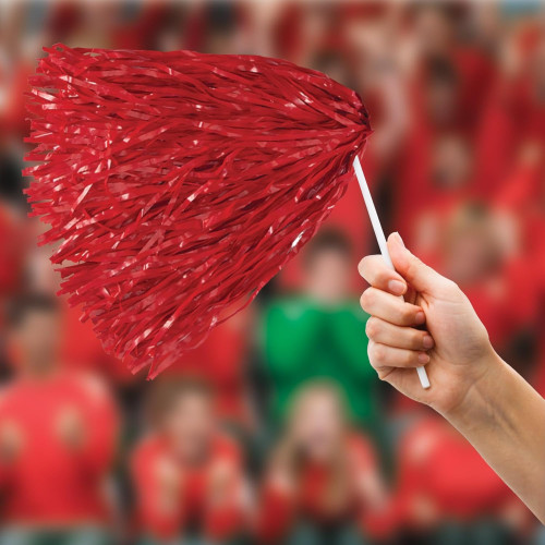 School Spirit Cheerleading Pom Pom Shakers - 12" - Red - Pack of 48 - IMAGE 1