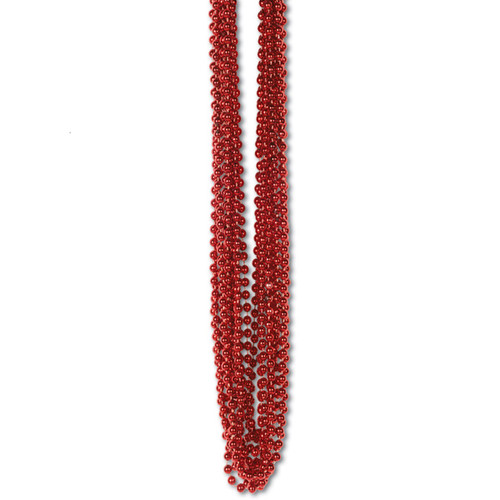 Club Pack of 720 Red Metallic Valentine's Day Small Round Beaded Necklace Party Favors 33'' - IMAGE 1