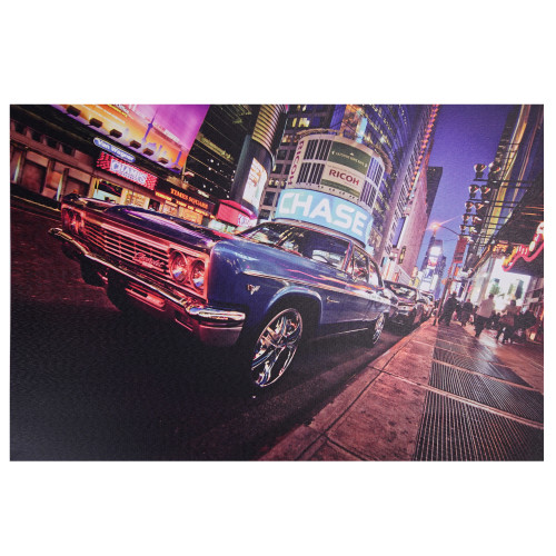 LED Lighted NYC Times Square with Classic Chevrolet Car Canvas Wall Art 15.75" x 23.5" - IMAGE 1