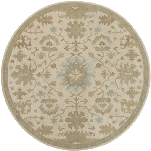 9.75' Gray and Green Traditional Hand Tufted Round Area Throw Rug - IMAGE 1