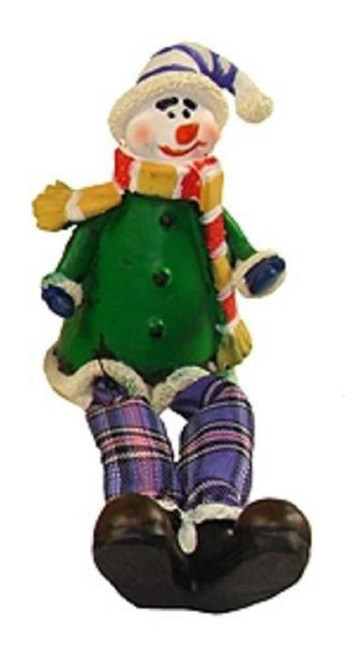 5.5" Green and Purple Plaid Sitting Snowman Christmas Tabletop Figurine - IMAGE 1