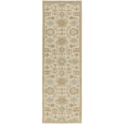 3' x 12' Gray and Green Traditional Hand Tufted Rectangular Area Throw Rug Runner - IMAGE 1