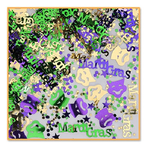 Pack of 6 Purple, Green and Gold Mardi Gras Confetti Bags 0.5 oz. - IMAGE 1