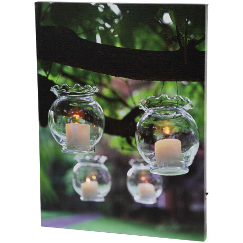 LED Lighted Flickering Garden Party Hanging Glass Candles Canvas Wall Art 15.75" x 12" - IMAGE 1