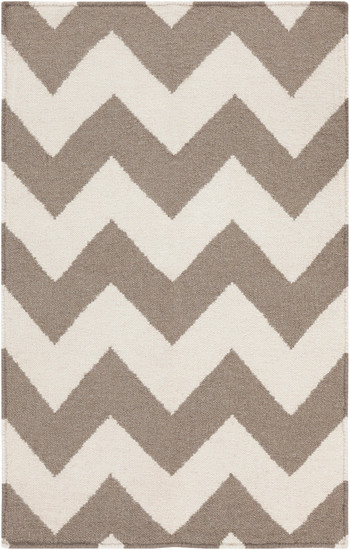 8' x 11' Valiant ZigZag Taupe Brown and White Hand Woven Wool Area Throw Rug - IMAGE 1