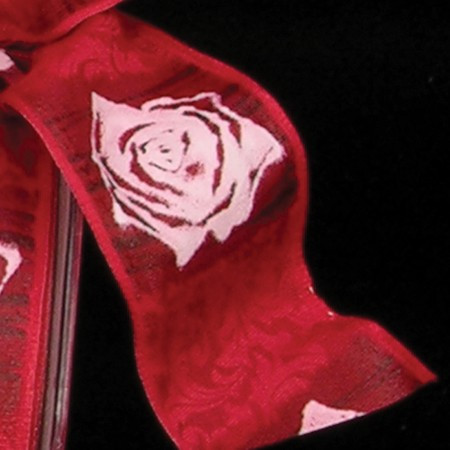 Red Scarlet with Rose Print Wired Craft Ribbon 1.5" x 54 Yards - IMAGE 1