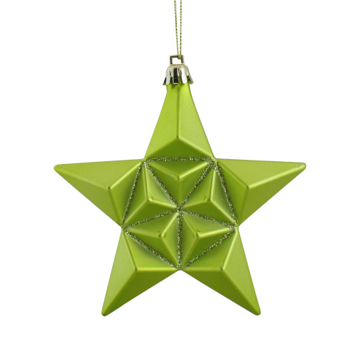 12ct Matte Green Kiwi Glittered Star Shatterproof Christmas Ornaments 5" - IMAGE 1