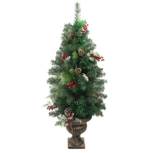 4' Potted Pre-Decorated Frosted Pine Cone, Berry and Twig Artificial Christmas Tree - Unlit - IMAGE 1
