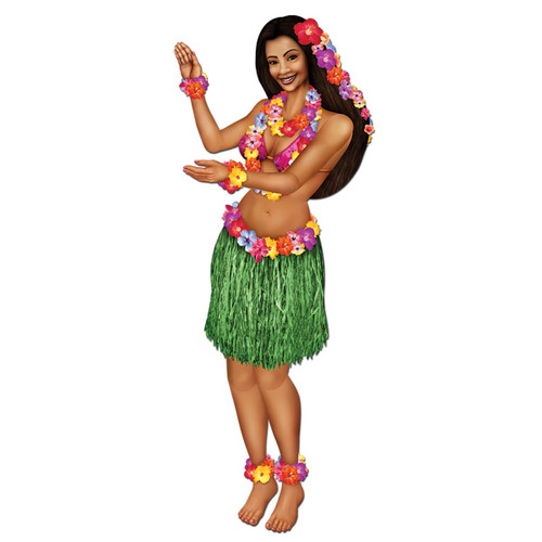 Club Pack of 12 Brown and Green Tropical Luau Jointed Floral Hula Girl Party Decors 38" - IMAGE 1