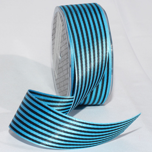 Blue and Black Striped Satin Craft Ribbon 1.5" x 108 Yards - IMAGE 1