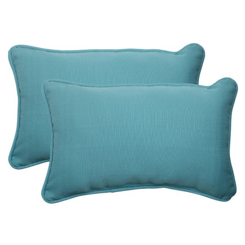 Solid Outdoor Corded Rectangular Throw Pillows - 18.5" - Blue - Set of 2 - IMAGE 1