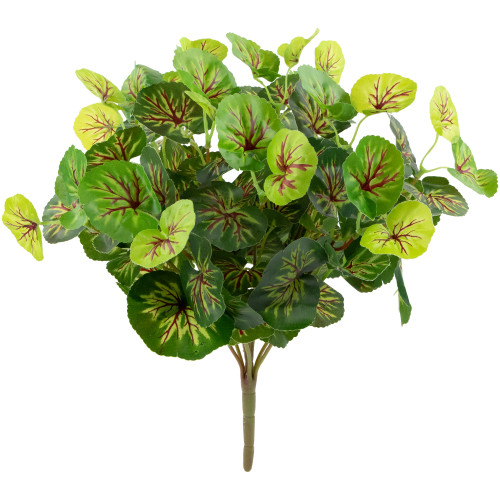 15" Two Toned Green Begonia Artificial Floral Bush - IMAGE 1