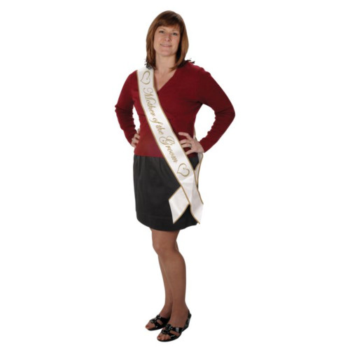 Mother Of Groom Satin Sash - 33" - Gold and White - Pack of 6 - IMAGE 1
