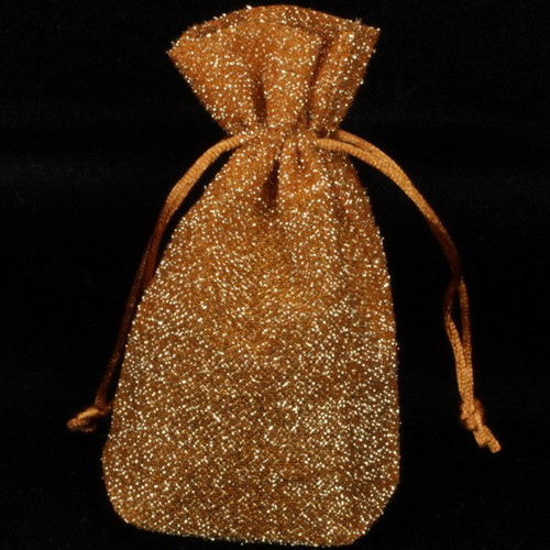 Pack of 12 "Gold Fuzz" Small Tie Close Copper Gold Gift Bags 5.5" - IMAGE 1