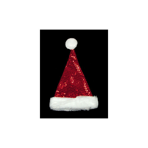 Unisex Adult Sequined Christmas Santa Hat  - One Size - Red and White - IMAGE 1