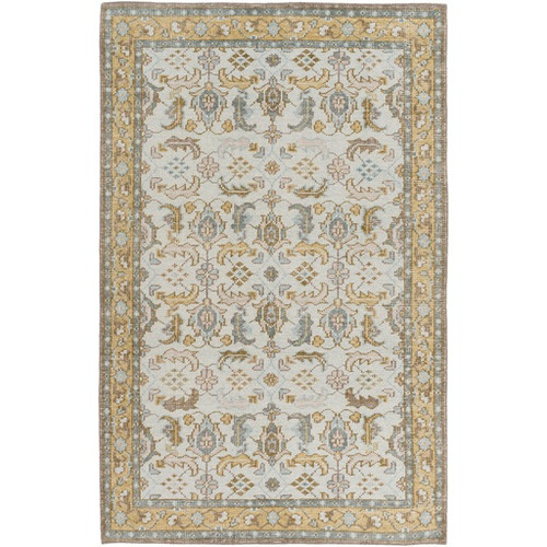 3.5' x 5.5' Ice Blue and Tan Brown Hand Knotted Rectangular Wool Area Throw Rug - IMAGE 1