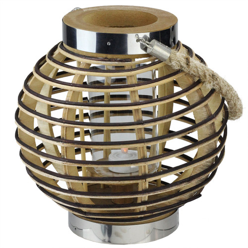 9.5" Rustic Chic Round Rattan Decorative Candle Holder Lantern with Jute Handle - IMAGE 1