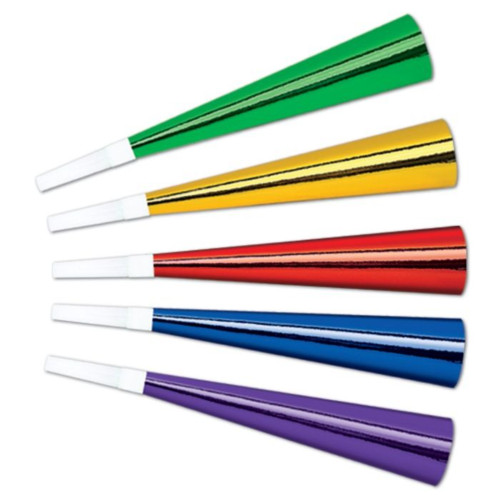 New Year's Eve Foil Trumpet Horn Party Favors - 9" - Multicolor - Pack of 100 - IMAGE 1