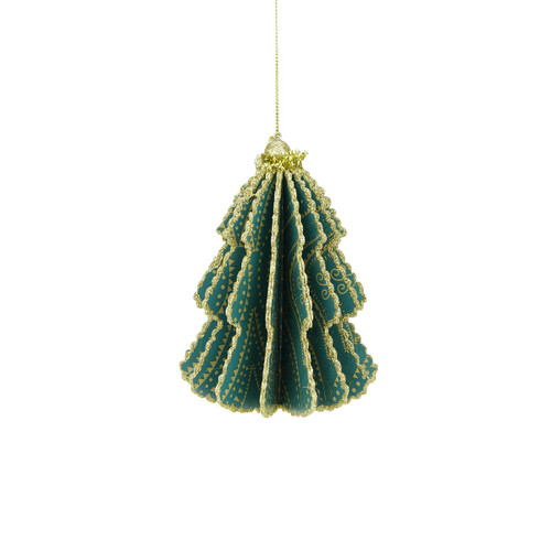 6-Inch Green and Gold Glittered 3-D Tree Ornament - IMAGE 1