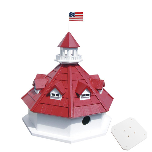 12" Red and White Annapolis Lighthouse Post-Mount Wild Birdhouse - IMAGE 1