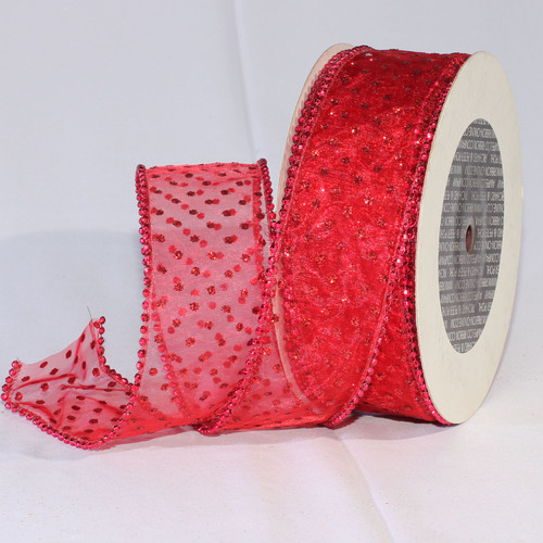 Shimmering Red Semi Sheer Brooklyn Wired Craft Ribbon 2" x 20 Yards - IMAGE 1