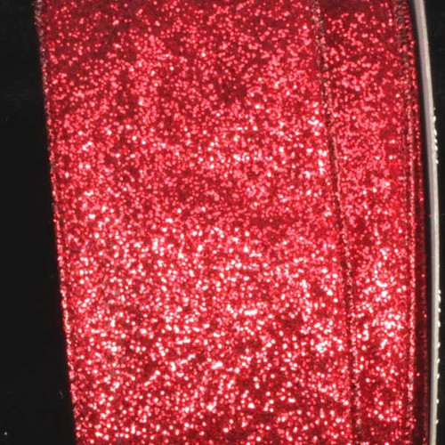 Sparkling Red Glitter Wired Craft Ribbon 2" x 40 Yards - IMAGE 1