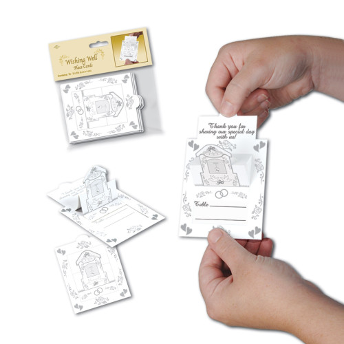 Wishing Well Place Cards  - 3.5" - White and Gray - Pack of 144 - IMAGE 1