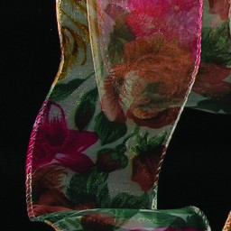 Vibrantly Colored Sheer Woodland Floral Wire Edged Craft Ribbon 3" x 40 Yards - IMAGE 1