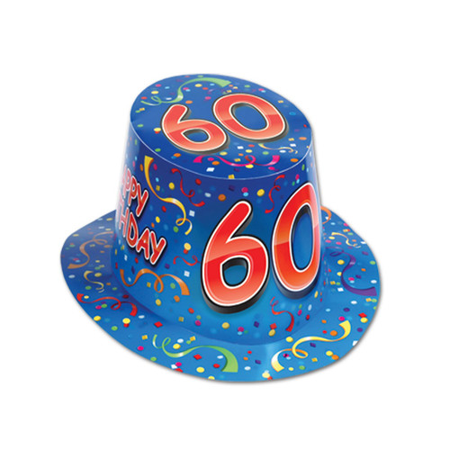 Club Pack of 25 Blue and Red ''Happy 60 Birthday'' Hi-Hats - IMAGE 1