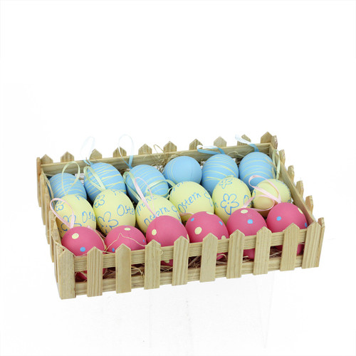 Set of 18 Pastel Blue, Yellow and Pink Spring Easter Egg Ornaments in Basket 2.25" - IMAGE 1