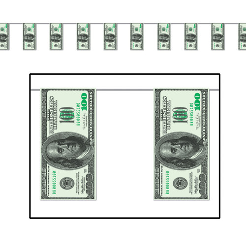 Club Pack of 12 Green and Black Hundred Dollar Bills Party Pennant Banner Decors 12' - IMAGE 1