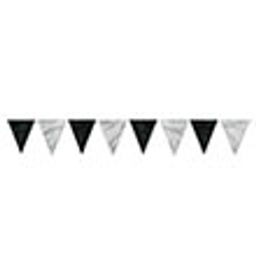 Club Pack of 12 Black & Silver Outdoor Pennant Banner Hanging Party Decorations 12' - IMAGE 1