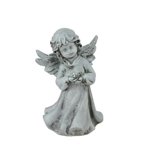 6.5" Angel Girl Holding Flower Outdoor Garden Statue - IMAGE 1