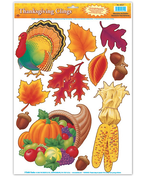 Club Pack of 132 Fall Harvest Thanksgiving Window Clings 17" - IMAGE 1