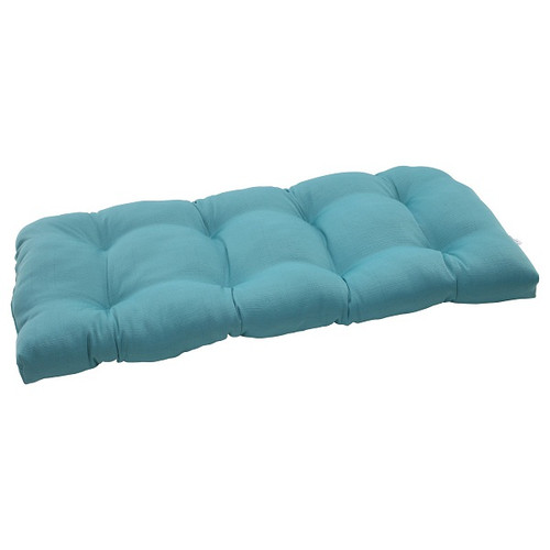 44" Aquatic Turquoise Outdoor Patio Wicker Loveseat Cushion - IMAGE 1