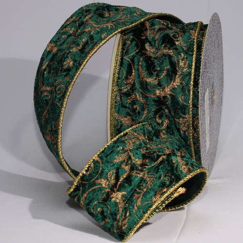 Green and Gold Cord Edge Wired Fabric Craft Ribbon 4" x 20 Yards - IMAGE 1