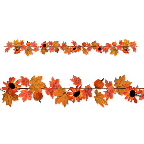 Club Pack of 12 Orange and Yellow Autumn Harvest Leaf Garland Party Decorations 72" - IMAGE 1