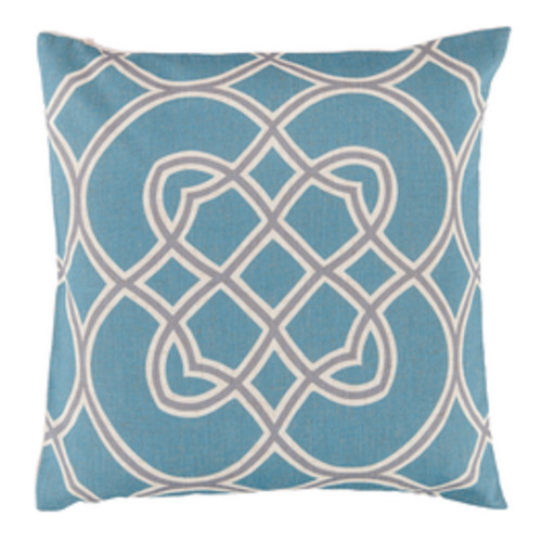 22" Powder Blue, Clay Beige and Ivory White Trellis Decorative Square Throw Pillow - Down Filler - IMAGE 1