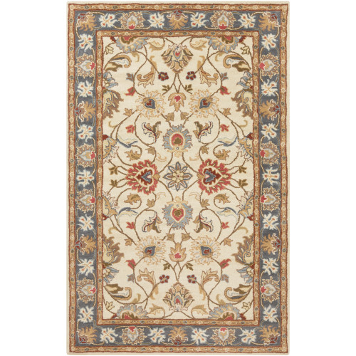 9' x 12' Floral Blue and Ivory Hand Tufted Wool Area Throw Rug - IMAGE 1
