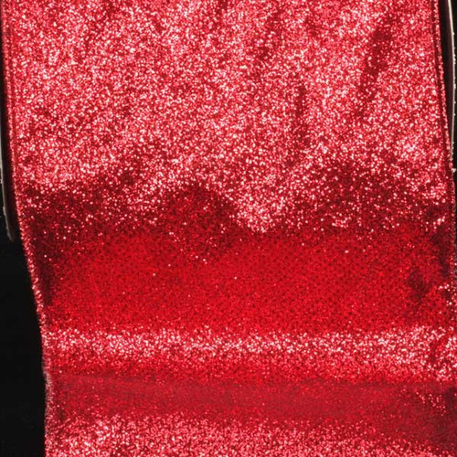 Sparkling Red Glitter Wired Craft Ribbon 6" x 20 Yards - IMAGE 1