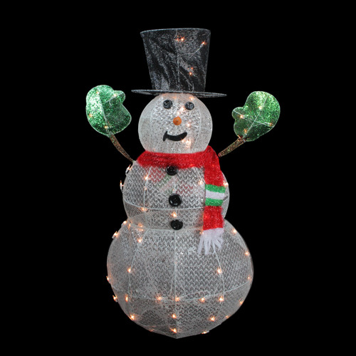 48" White and Red 3-D Lighted Glittering Mesh Winter Snowman Christmas Outdoor Decoration - IMAGE 1