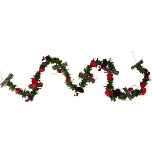 5' x 3.25" Red Wooden Rose, Twig and Apple Artificial Christmas Garland - Unlit - IMAGE 1