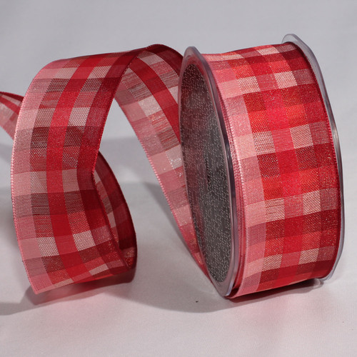 Garnet Red and Pink Plaid Wired Craft Ribbon 1.5" x 50 Yards - IMAGE 1