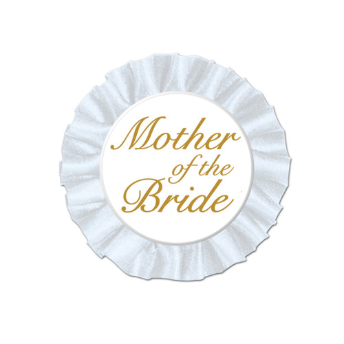 Club Pack of 12 White and Gold Round "Mother of the Bride" Buttons Party Favors 3.5'' - IMAGE 1