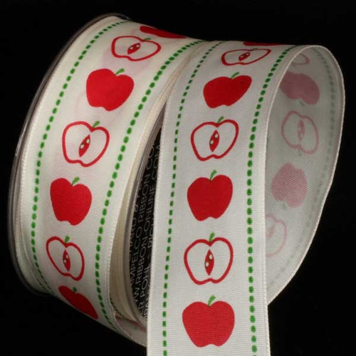 Ivory and Red Wired Craft Ribbon 1.5" x 27 Yards - IMAGE 1