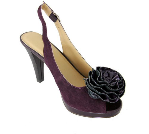 Women's Plum Purple Sassy Slingback High Heel Shoes with Floral Accent - Size 7 - IMAGE 1